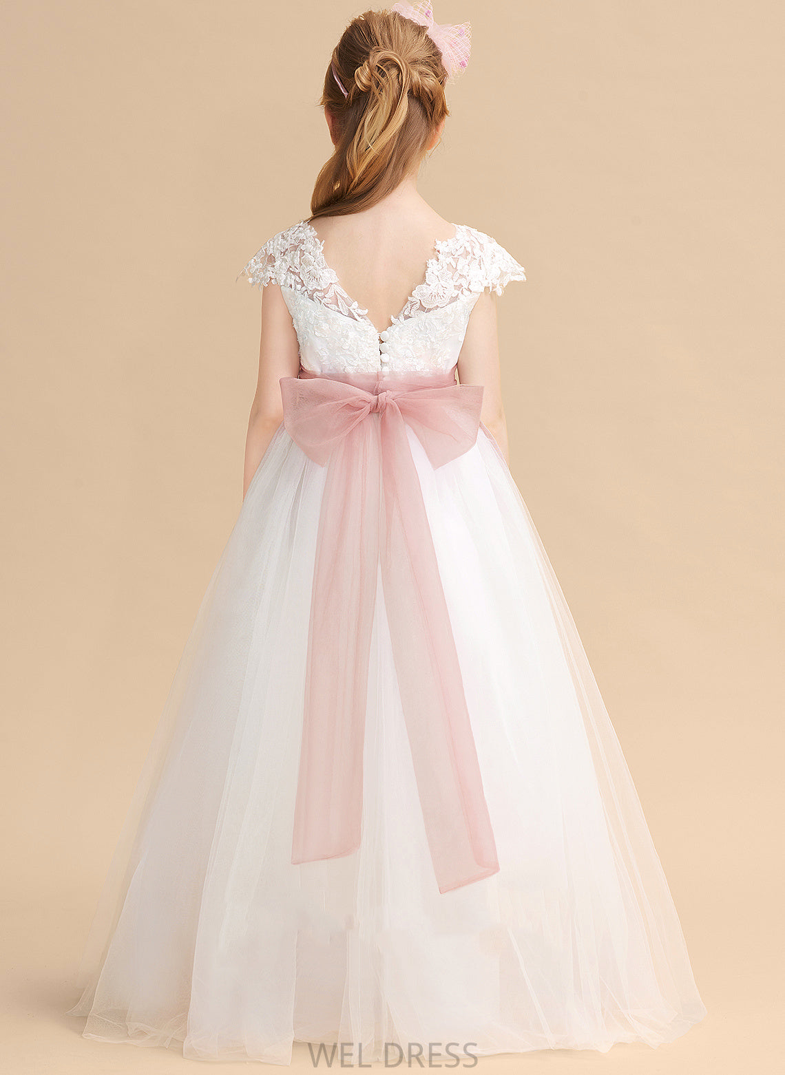 Lace/Sash Scoop Dress With Floor-length Girl Neck Lace Yuliana - Ball-Gown/Princess Flower Girl Dresses Flower Sleeveless