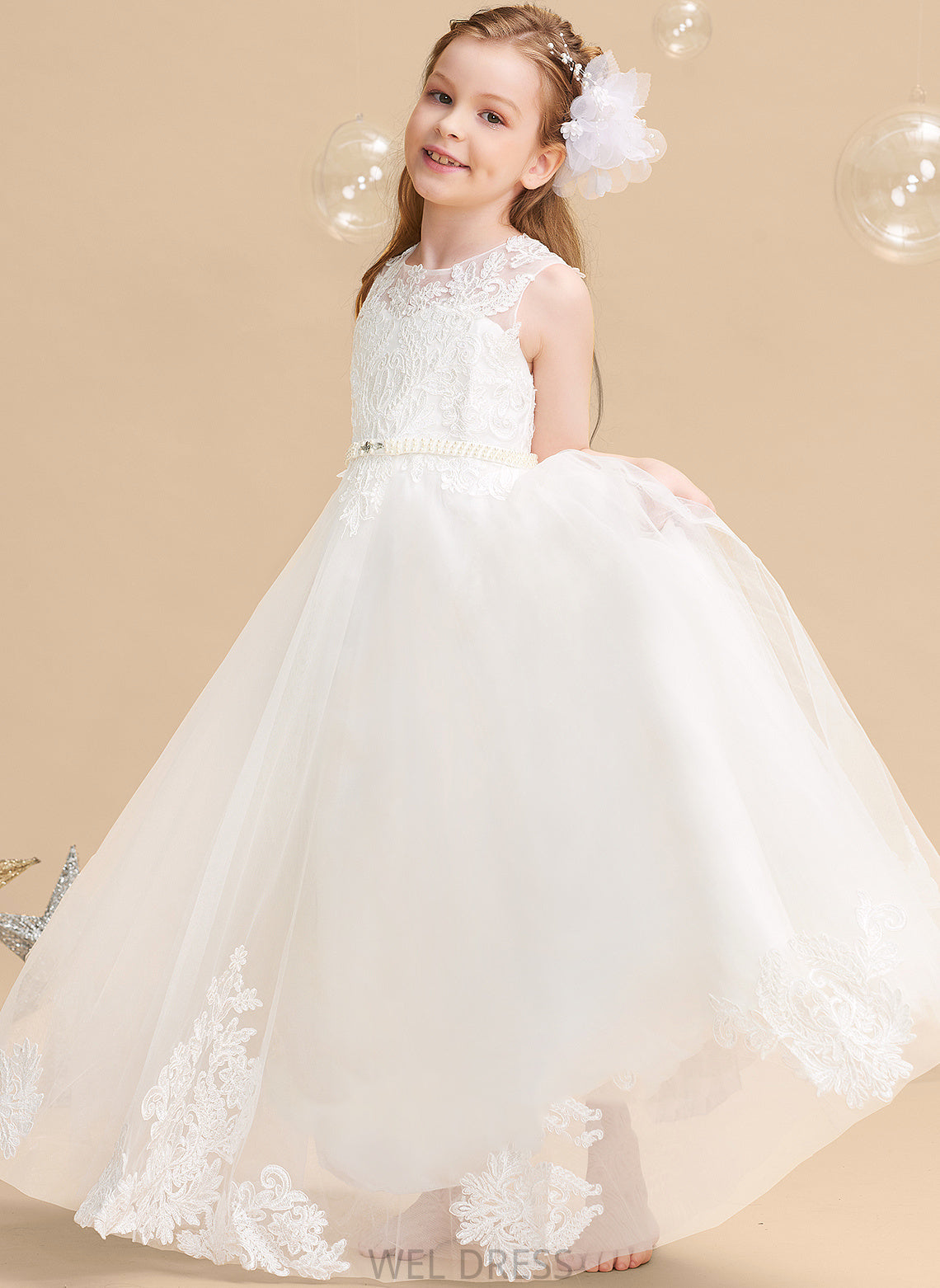 Sleeveless - Beading Neck Girl Tulle/Lace Ball-Gown/Princess Scoop Flower Floor-length Flower Girl Dresses Irene Dress With