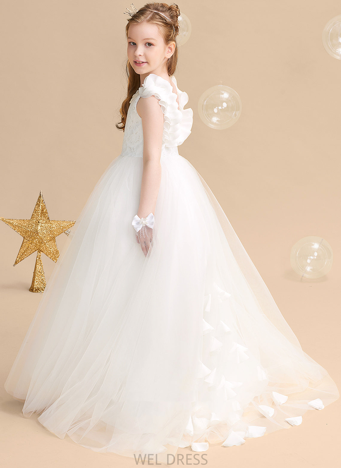 Tulle/Lace Neck Ball-Gown/Princess Flower(s) - Dress Flower Girl Dresses Sleeveless Girl Scoop Train Sweep With Flower Harmony