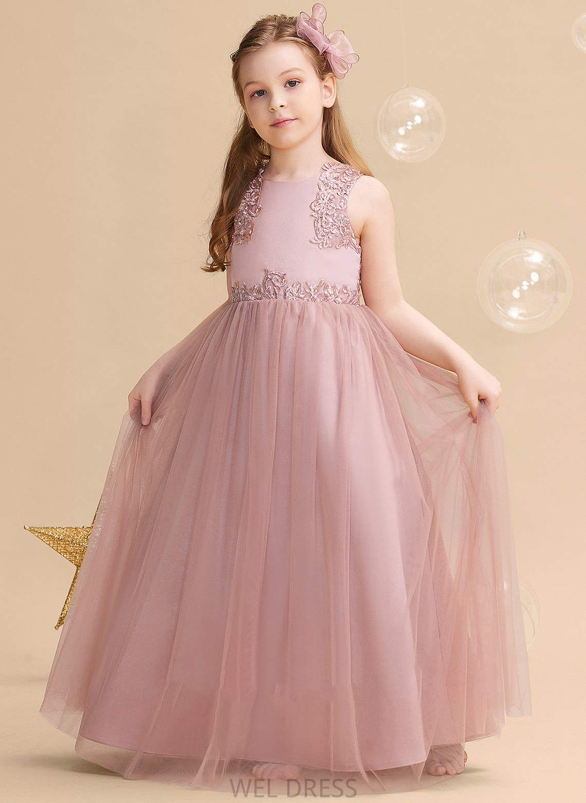 Girl Scoop Neck Quintina With Beading/Sequins Sleeveless Flower Floor-length Flower Girl Dresses Dress Ball-Gown/Princess - Satin/Tulle/Lace