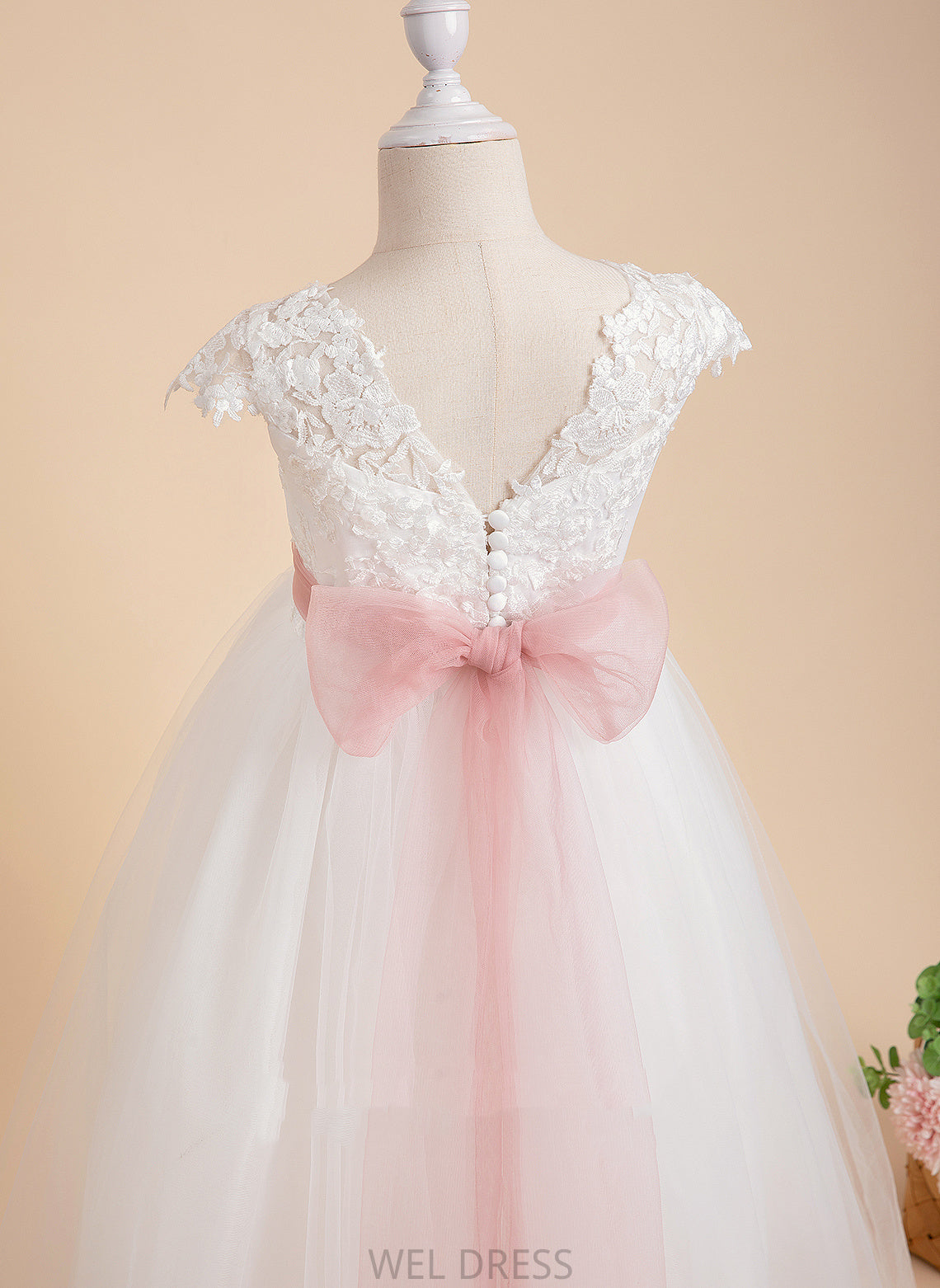 Lace/Sash Scoop Dress With Floor-length Girl Neck Lace Yuliana - Ball-Gown/Princess Flower Girl Dresses Flower Sleeveless