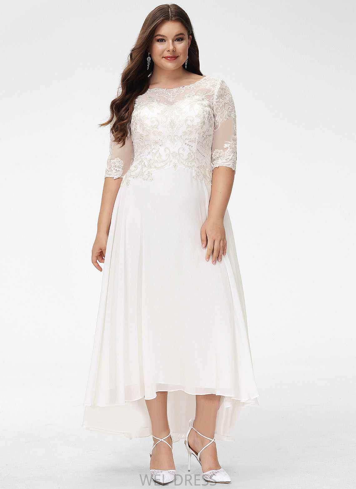 Sequins Rebekah Wedding Asymmetrical Lace Neck With Chiffon Dress Wedding Dresses Beading A-Line Scoop