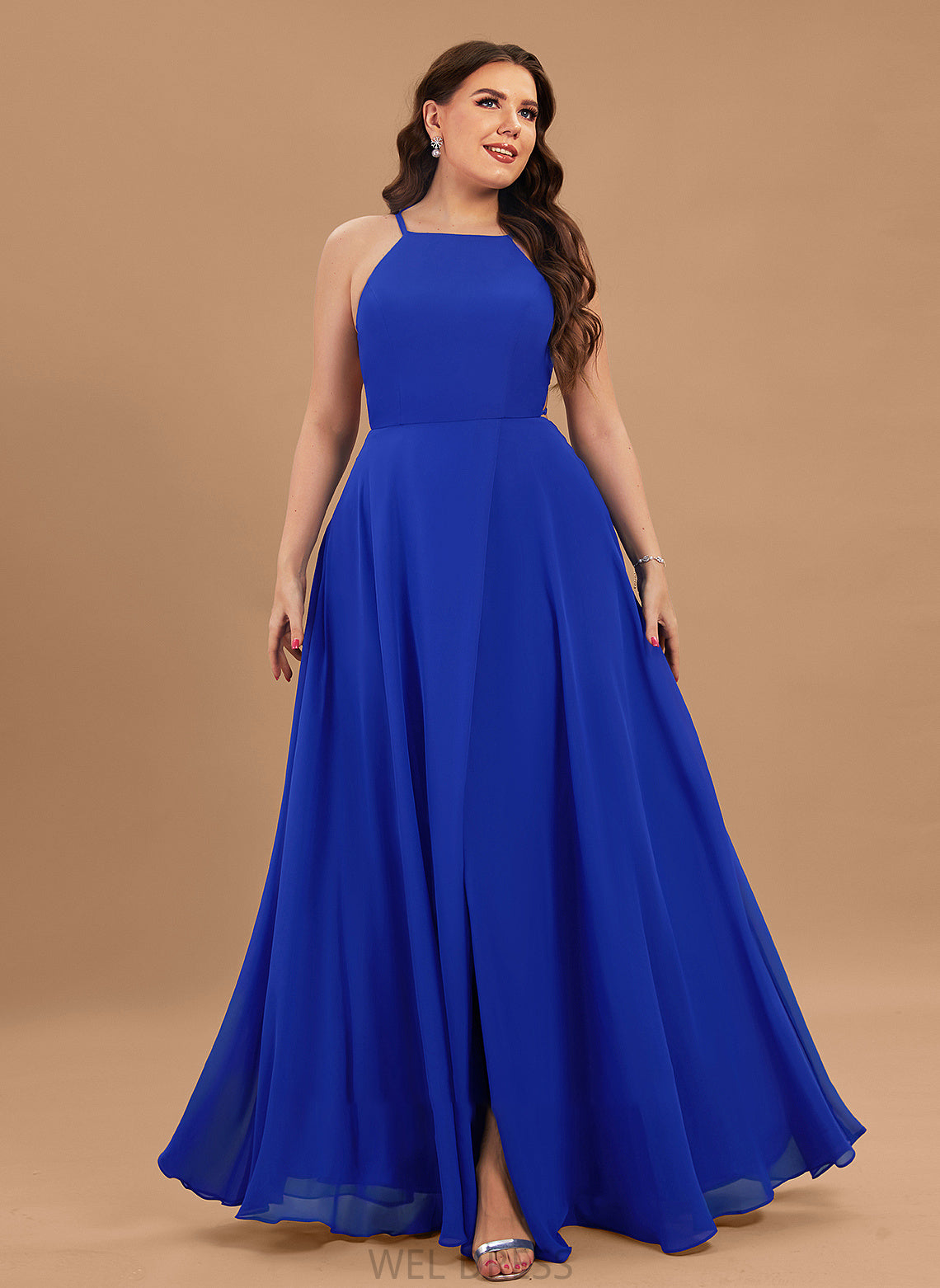 Neck Front Floor-Length Scoop A-Line With Julie Split Prom Dresses Chiffon