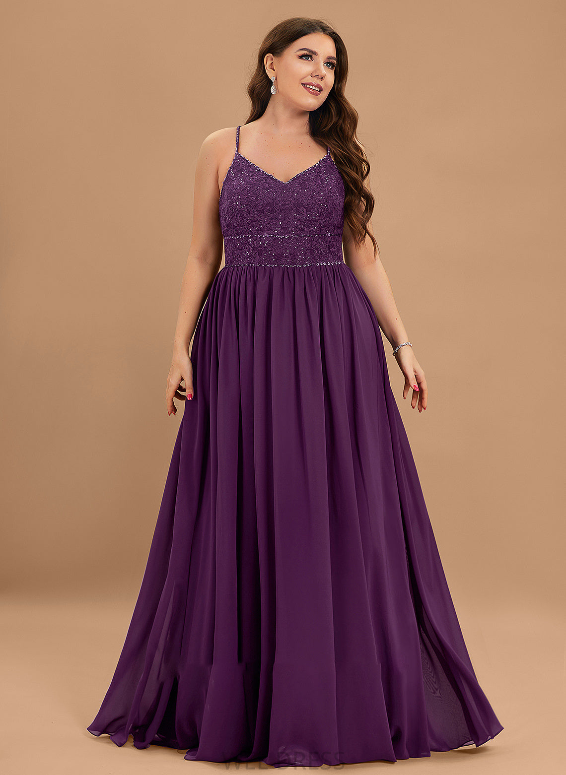 Sequins V-neck With Beading Prom Dresses Floor-Length Miley Chiffon Lace A-Line