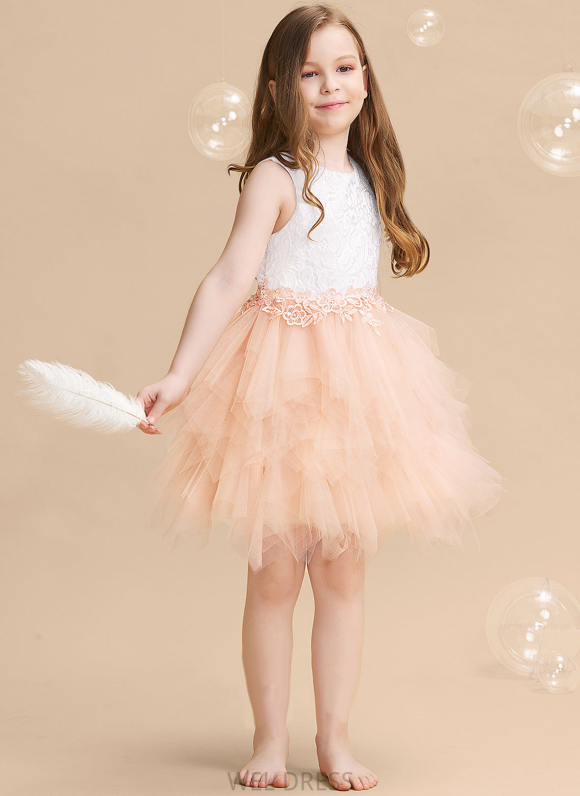 Scoop - Back Dress Lace/Beading/Sequins/V Knee-length Neck Tulle/Lace Angelique Sleeveless Flower With Girl Flower Girl Dresses Ball-Gown/Princess