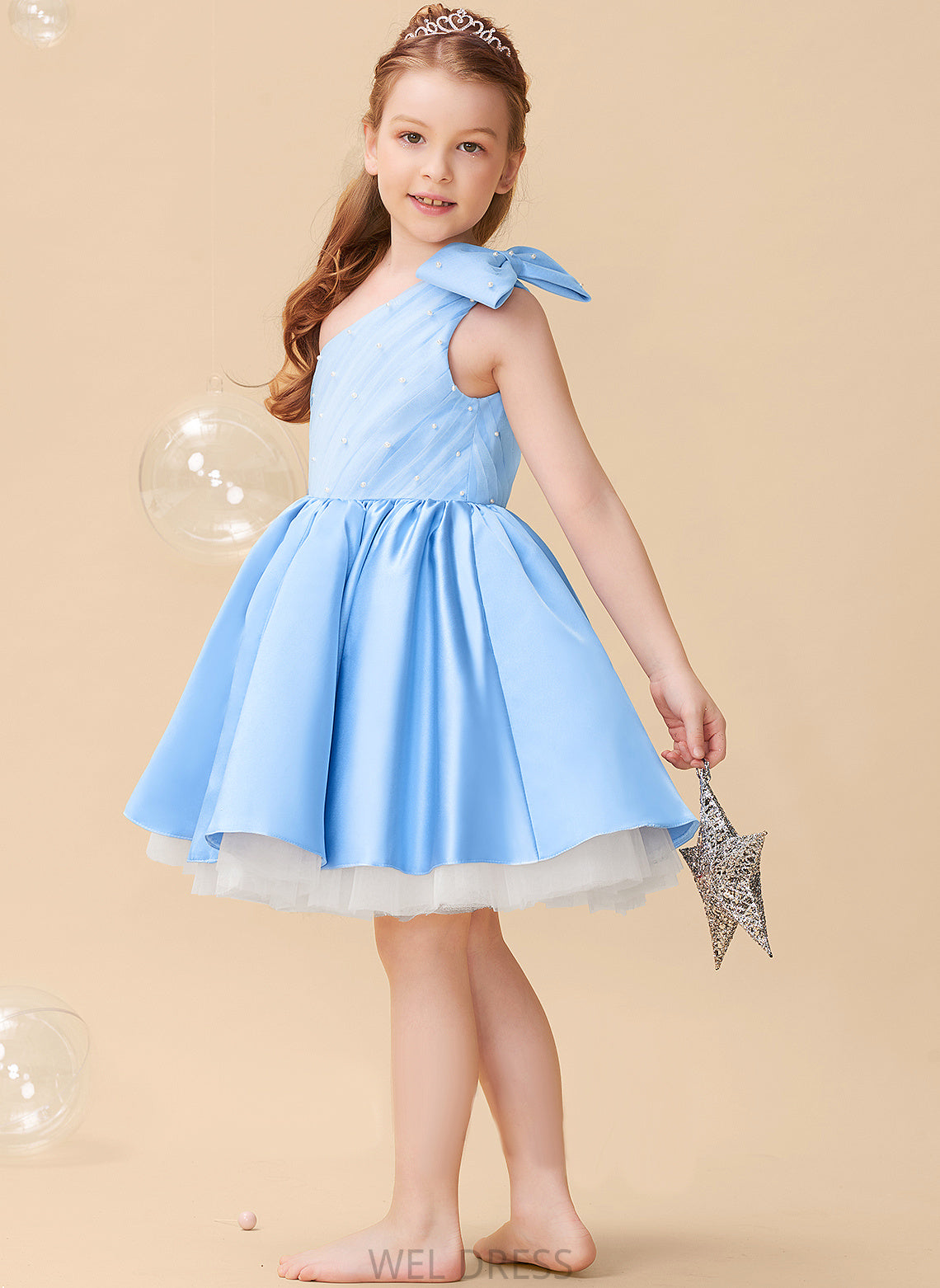 Flower Girl Dresses Satin/Tulle Priscilla Beading/Bow(s) - Girl Sleeveless Dress A-Line One-Shoulder Knee-length Flower With