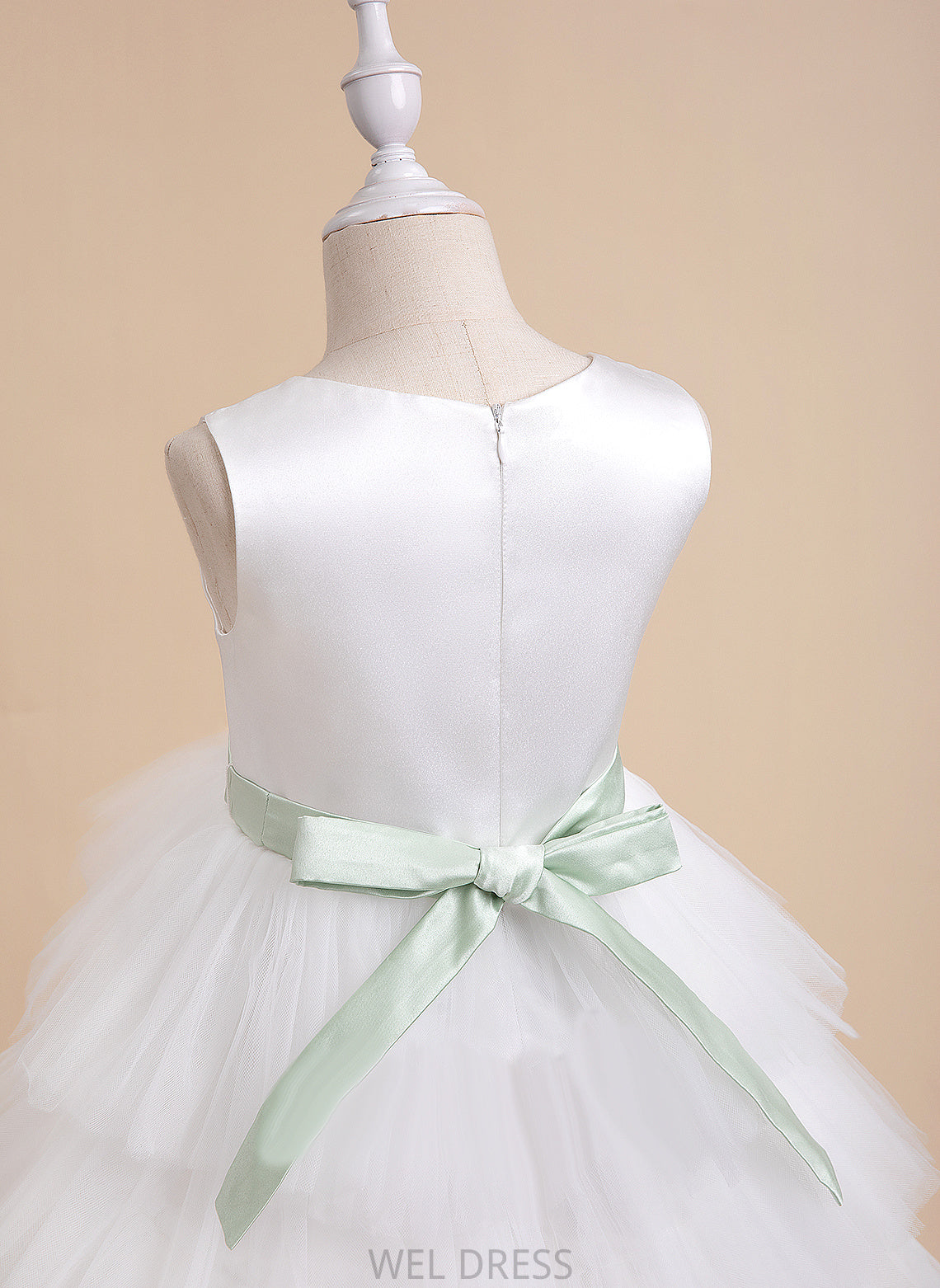 Madeleine Scoop Flower Girl Dresses Asymmetrical Dress (Detachable Neck Flower Sleeveless sash) Sash/Beading With Girl - Ball-Gown/Princess Tulle