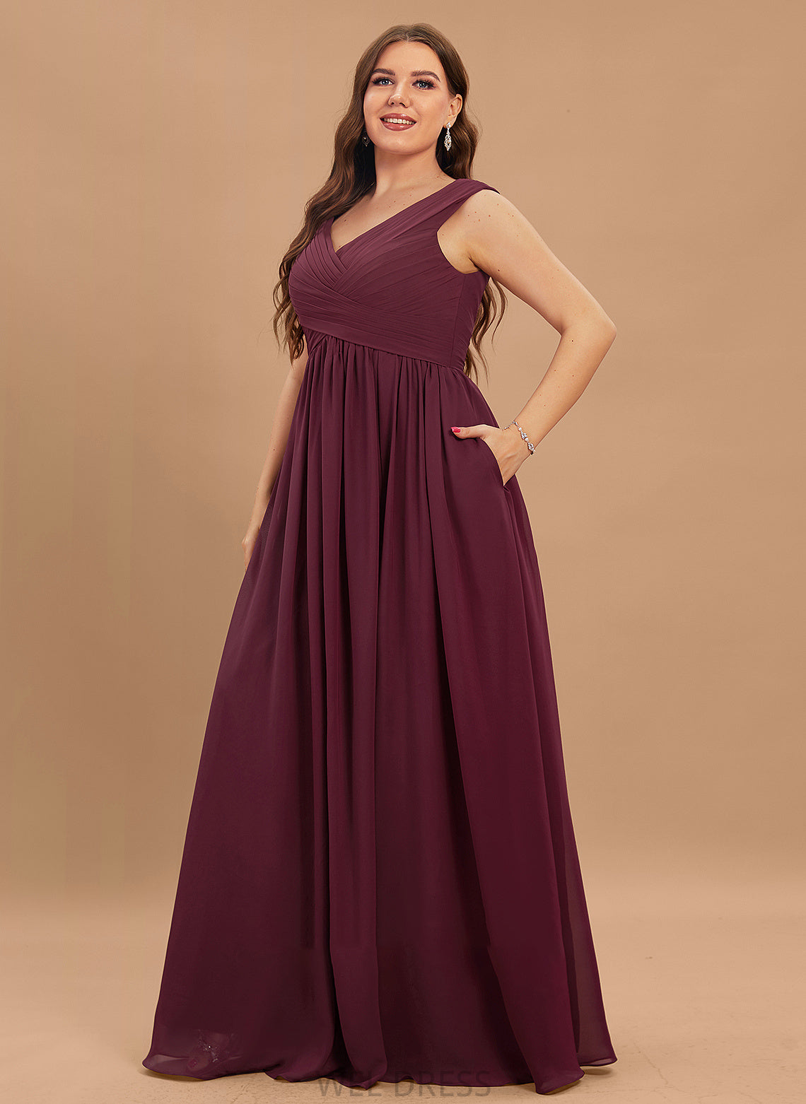 Ada Prom Dresses Ruffle With Off-the-Shoulder Chiffon A-Line Floor-Length Pockets Split Front