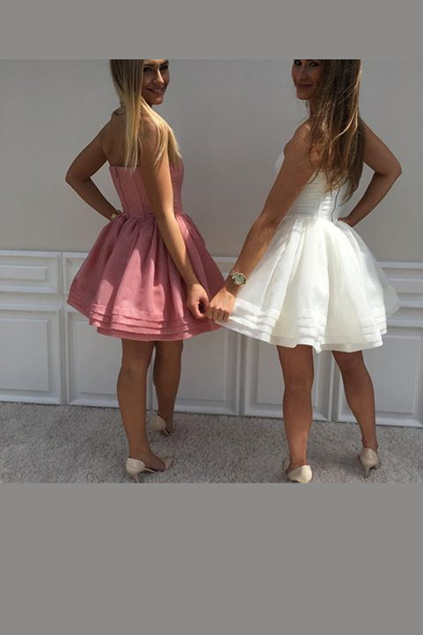 Sweetheart Strapless A Line Mid Back Short Prom Dresses