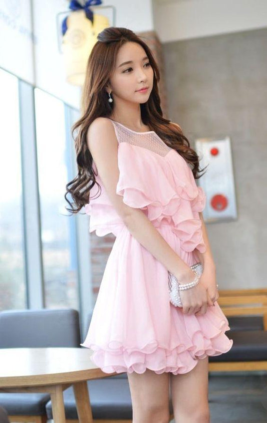 A-Line Juniors Dresses Sleeveless Ruffle Maureen Homecoming Dresses Pink Designer CD3617