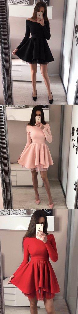 2024 Cheap Long Sleeves Black Red Popular Junior Pink Homecoming Dresses Siena Short A-Line Freshman CD64