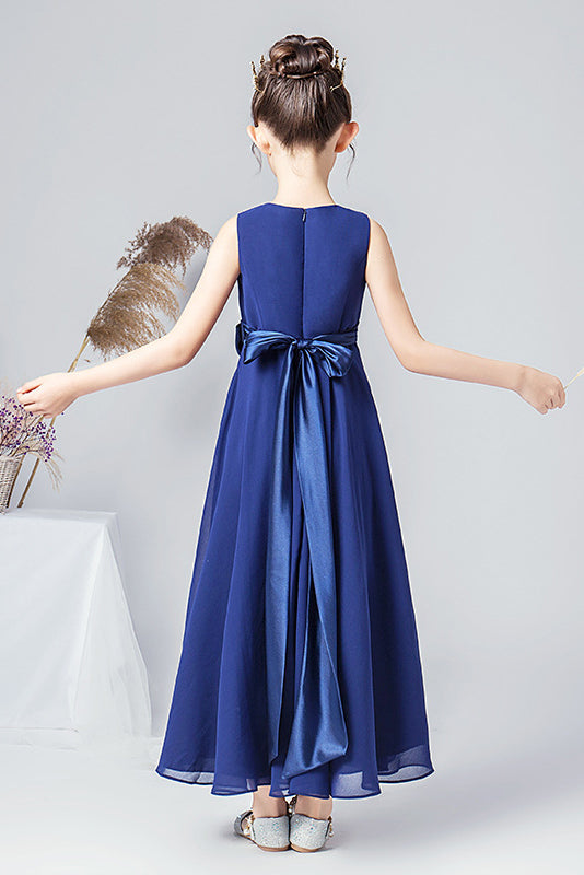 Dark Blue Sleeveless Chiffon Ruffles Flower Girl Dresses