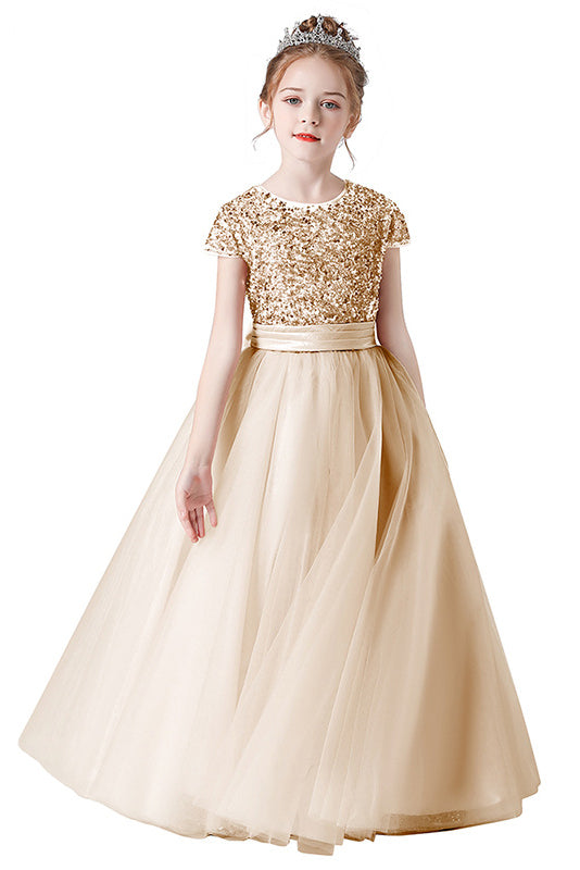 A Line Cap Sleeve Sequins Performance Dresses Flower Girl Dresses